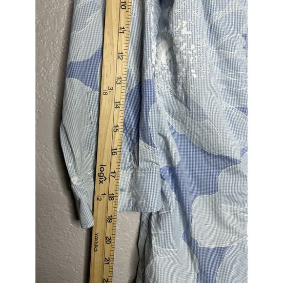 CAROLINA HERRERA Floral Print Three-Quarter Sleeve Blue Button Up Size 10 - Picture 4 of 9